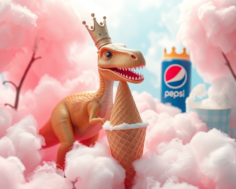 cotton candy, pepsi, dinosaur, cone, crown